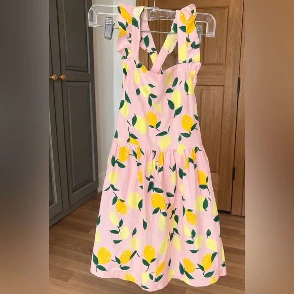 Carter’s Pink Lemon Print Sundress Girls Size 8 NWT Linen Blend - Picture 4 of 5